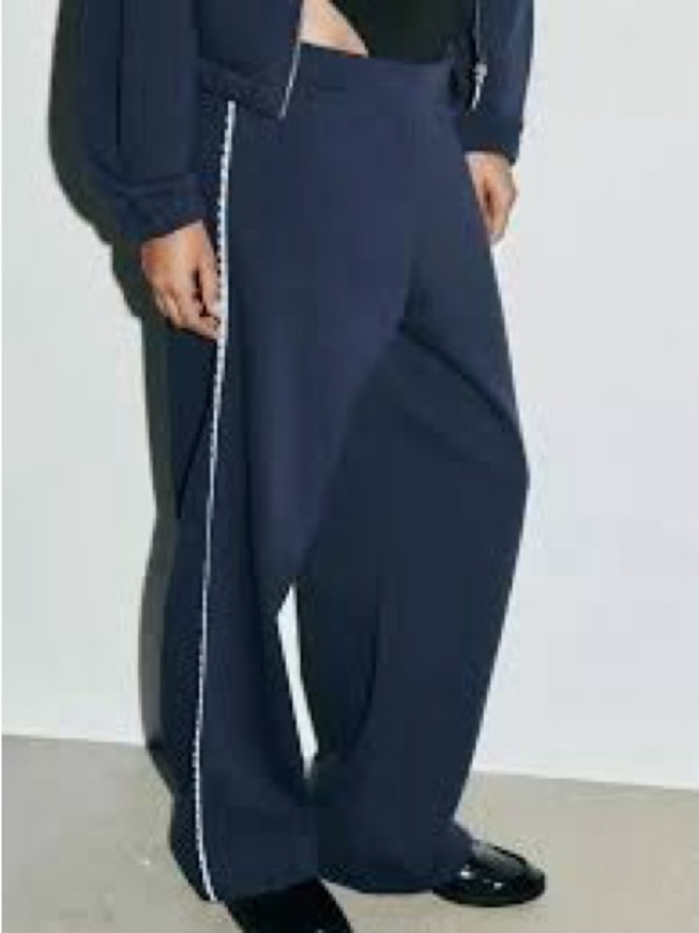 Zara NWOT Cotton Jersey Wide-Leg Navy Women's Track Pants with Lace Side Trim S